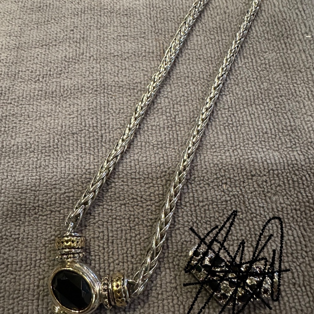 Vintage Necklace with Heavy Silvertone Includes  two interlocking Pieces